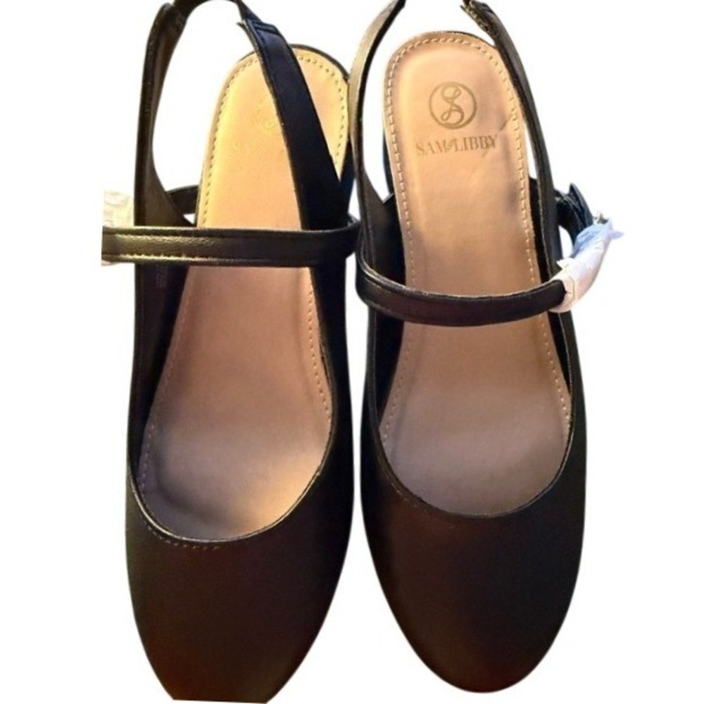 Sam & Libby Girls Black Mary Jane Slingback Block Heel Dress Shoes Size 3 SAL051
